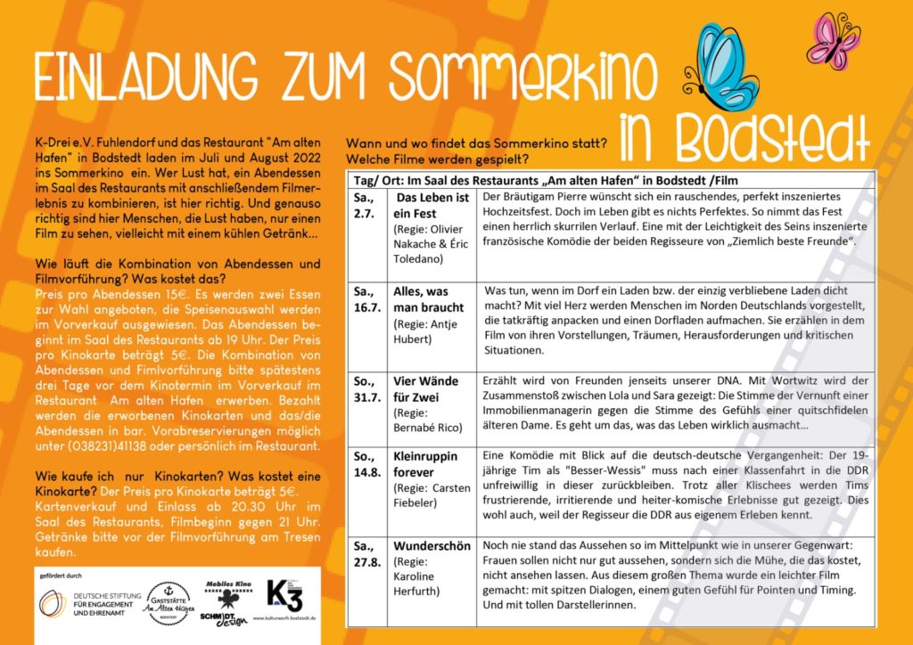 Plakat Sommerkino Bodstedt 2022